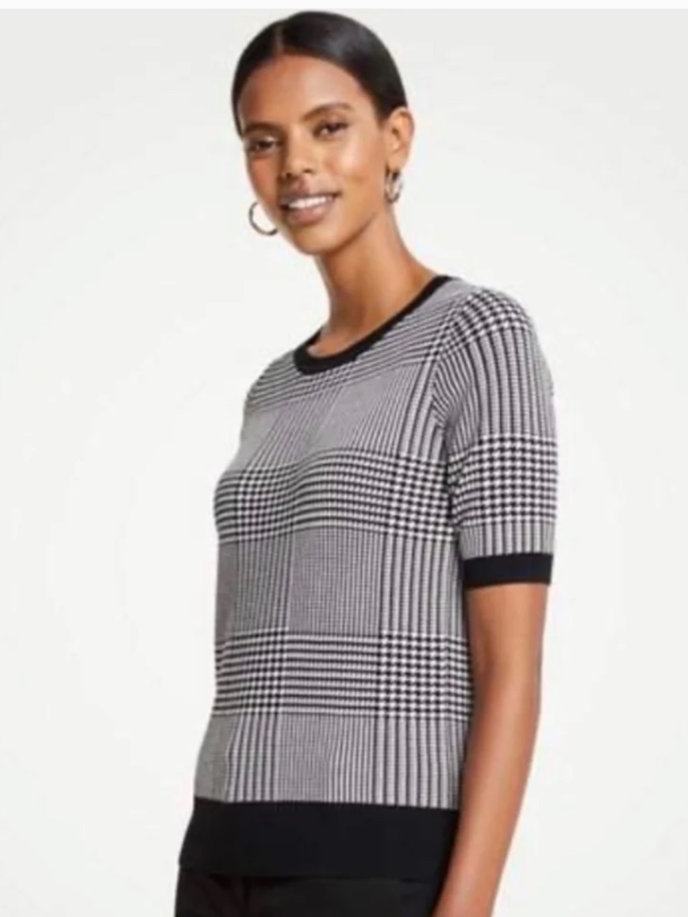 Premise black and white houndstooth knit top Sz S